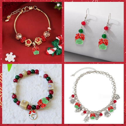 10Pcs Christmas Green Gift Box Shaped Lampwork Glass Beads, DIY Jewellery Making Accessories