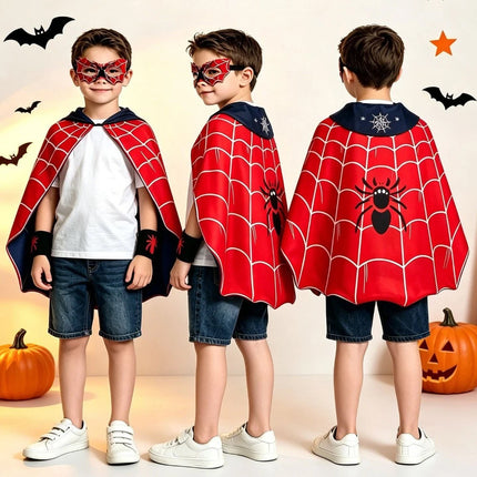 4Pcs Superhero Cosplay Costume, Boys Girls Fancy Dress Kit with Cape & Mask