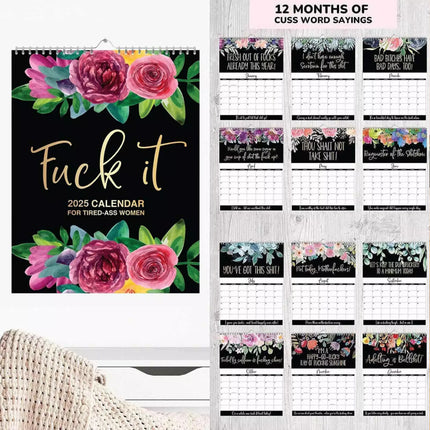 2025 Flower Wall Calendar for Tired-Ass Women,Fu*k It Funny Monthly Calendars