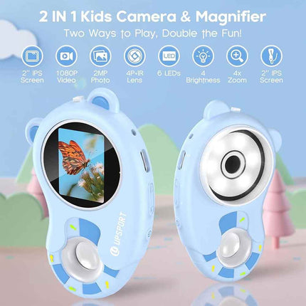 2 in 1 Kids Portable Digital Microscope 1000X Magnification with 2 Inch HD Screen Video Recorder