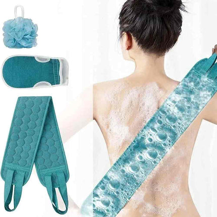 3-in-1 Exfoliating Body Scrubber Set – Back Scrubber, Bath Glove & Shower Loofah