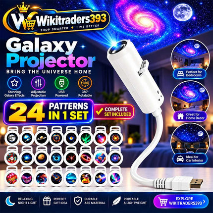 24-in-1 5D Galaxy Star Projector, Starry Sky Night Lamp with 24 Films, 360° Ceiling Projection, USB