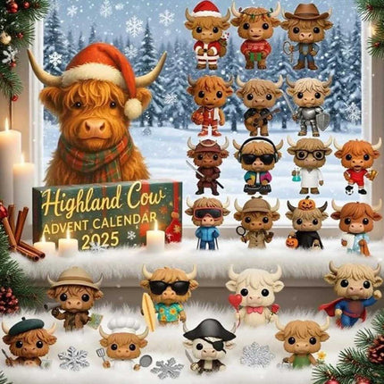 2025 2D Highland Cow Advent Calendar – 24-Day Surprise Box, Christmas Decoration