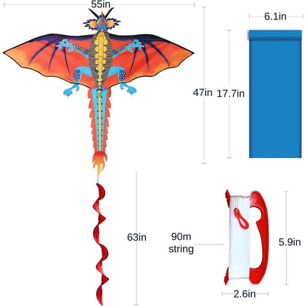 Large Dragon Kite with 1.6m Tail, Easy Fly Outdoor Toy for All Ages