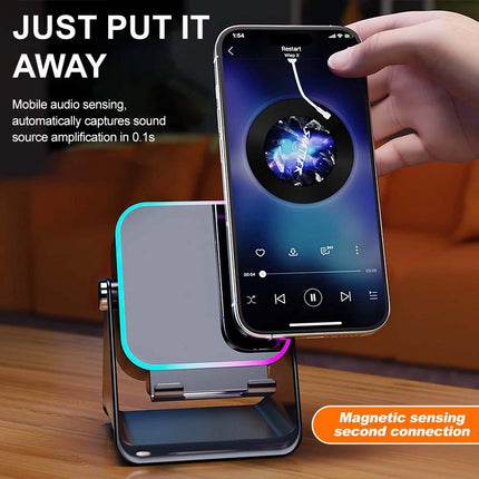 5-in-1 Wireless Induction Bluetooth Audio Speaker with Integrated Phone Stand