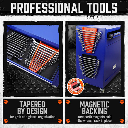 2-Pack Magnetic Wrench Organizer – Holds 24 Spanners – Tool Storage Rack for Workshop