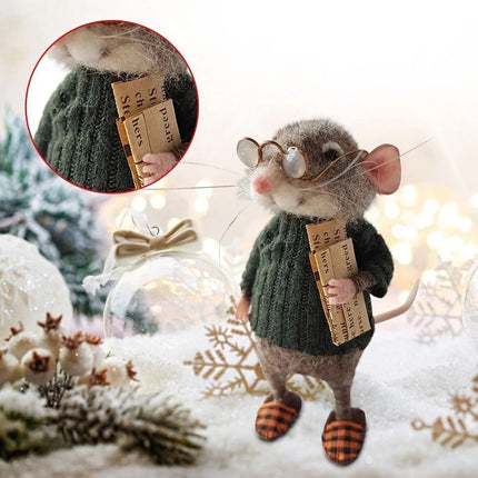 12CM Christmas Tabletop Ornament, Adorable Handmade Felt Mouse Figurine for Holiday Home Decor Fireplace Mantel Shelf