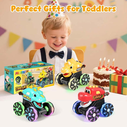 3X Dinosaur Light Up Monster Truck Toys, Press and Go Car Play Set, Fun Gift for All Ages