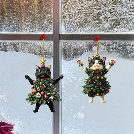 2x Cute Cat Acrylic Hanging Ornaments - Christmas Tree Pendants & Holiday Decor
