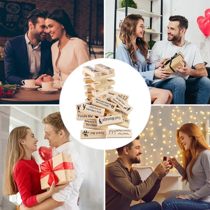 48 Blocks Wooden Tumble Tower, Adult Naughty Games, Couples Date Night Game with