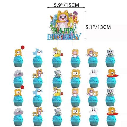 LankyBox Cartoon Kids Birthday Party Decor Balloons Banner Cake Toppers Set