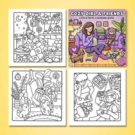 Girls & Friends Coloring Book Easy Bold Pattern Adult Stress Relief Book