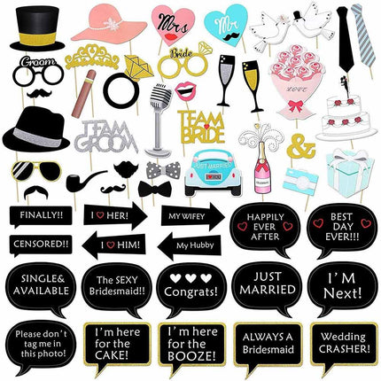 52X Set Wedding Photo Booth Props Kit Bridal Shower Bachelorette Party Supplies