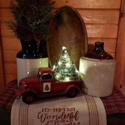 Christmas Decoration Red Truck w/ LED Lights Xmas Tree Centerpiece Table Adornment