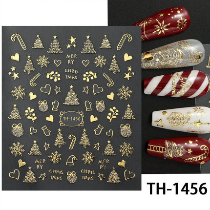 2 Sheets Christmas Gold Self-Adhesive Nail Art Stickers Manicure Decor Decals