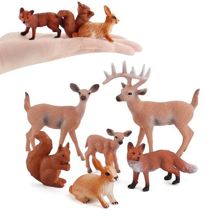 6pcs/Set Woodland Animal Figures – Deer Fox Rabbit Squirrel Ornaments