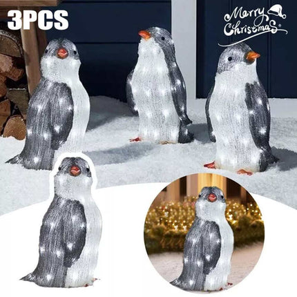 3X 26CM Christmas Penguin Light-Up Acrylic Figurine Garden LED Lamp Outdoor Decor