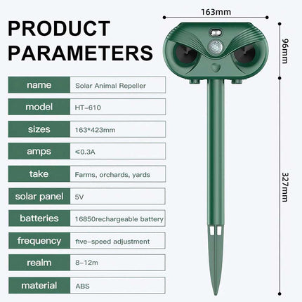 Ultrasonic Solar Cat Dog Repellent Fox Pest Scarer Deterrent Repeller Garden