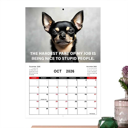 2026 Funny Desk Dogs Calendar, Month-to-View Hanging Dog Calendar for Home & Office