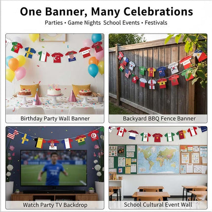 2026 World Cup Football Bunting Banner, 49Pcs Jersey Shape Flags, Sports Event Party Decoration