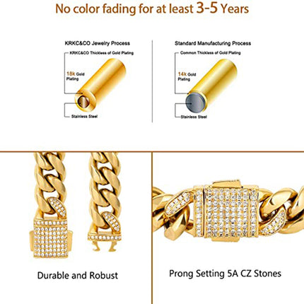 18k Gold Silver Curb 8inch Cuban Durable Urban Street-Wear Hip Hop Bracelet 12mm