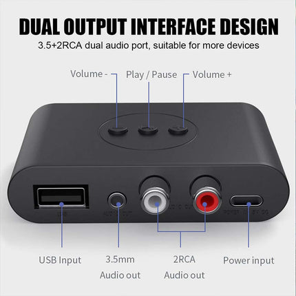 NFC Bluetooth 5.0 Wireless Receiver 3.5mm AUX to 2 RCA Audio Stereo Adapter