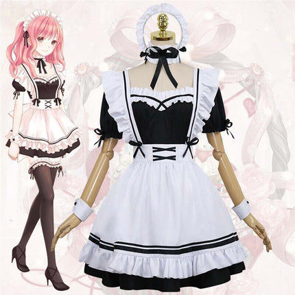 6Pcs Women French Maid Costume, Cute Lolita Anime Cosplay Outfit for Party