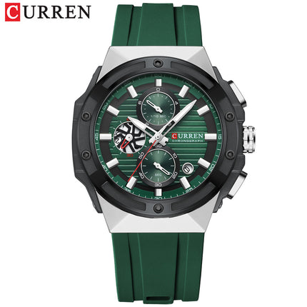 Men's Military Style Wristwatch, Calendar Display Silicone Strap Sports Watch for Boys 8462