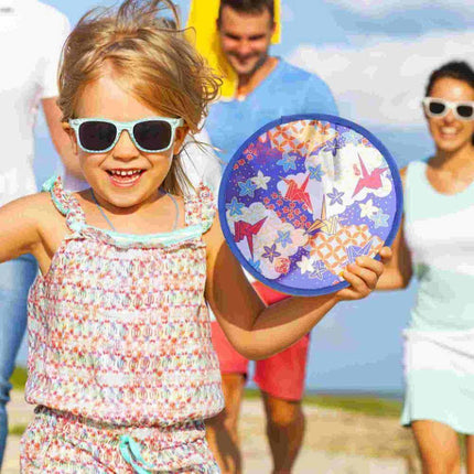 20pcs Art Handmade Round Nylon Hand Fan Flying Disk Folding Fans Kid Outdoor