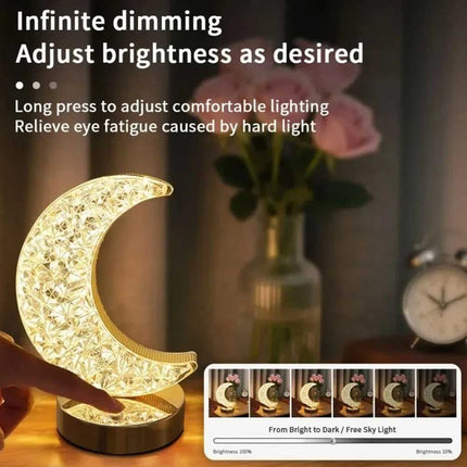 Moon LED Night Light, USB Rechargeable Crystal Table Lamp with Touch Control & Dimmable Brightness