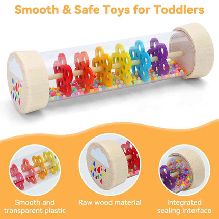 Wooden Rattle Rain Stick Toy, Montessori Musical Sensory Toy 6-12 Months