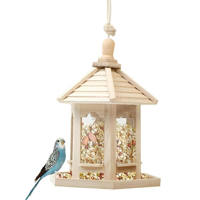 Garden Yard Hanging Wooded House Wild Bird Feeder Container Waterproo Outdoor