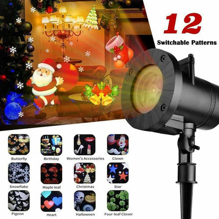 Newest LED Christmas Moving Laser 12X Pictures Projector Light Snowflake Xmas