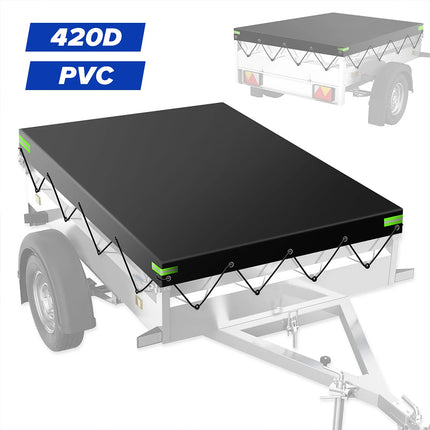 Black Trailer Cover with Bungee Cord 214*122*13cm - Heavy Duty Waterproof Tie Down 420D