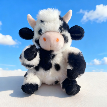 Fluffy Plush Farm Animal Toys - Black-White Cow, Pink Pig & Brown Highland Cow Plush Stuffed Dolls