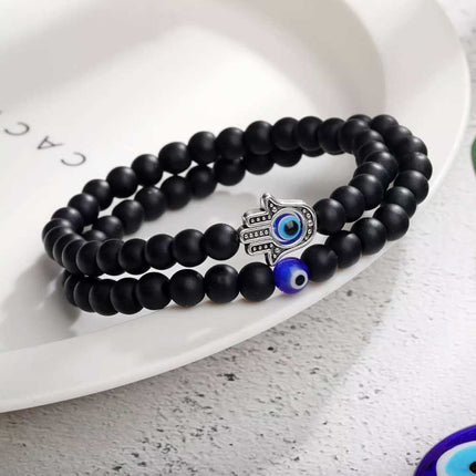 2Pcs Hamsa Evil Eye Bracelet Turquoise Beaded Sets Women Men Lucky Jewelry Gifts