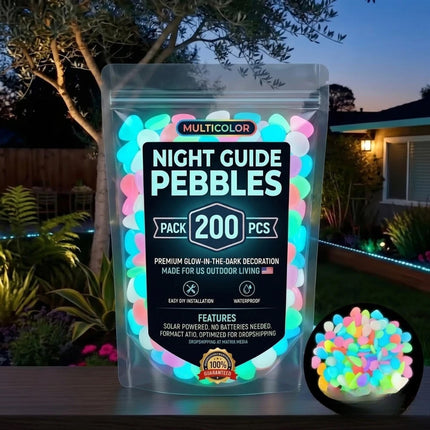 200PCS Glow In The Dark Pebbles, Luminous Garden Stones for Outdoor Yard Decor & Gift