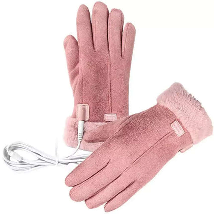 USB Plug-in Heated Gloves Hand Warmer Women Hands Ladies Winter Gloves