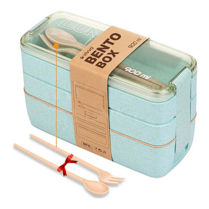 Lunch Box Bento Students Kids 3-Layer 900ml Food Container Dinnerware