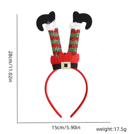 Christmas Elf‑Hat Headband with Santa Legs Ornament, Festive Party Headwear Decoration