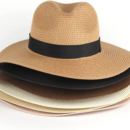 Men's Fedora Hat Trilby Summer Beach Sun Straw Hats Men Womens Panama Cap Brim