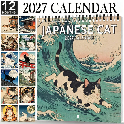 Japanese Cat 2027 Wall Calendar Month to View Hanging Calendar Cat Calendar