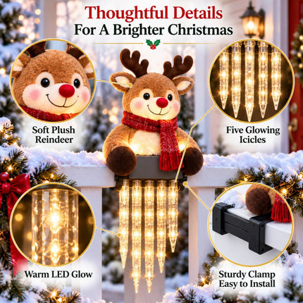 Solar Santa Fence Lights, 5 LED Icicle, IP65 Waterproof Outdoor Christmas Xmas Decor