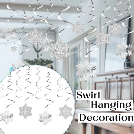 35pcs/set Snowflake Swirls – Festive Christmas Party Foil Hanging Decorations, Sparkling Ceiling Ornaments Perfect as Holiday Gift