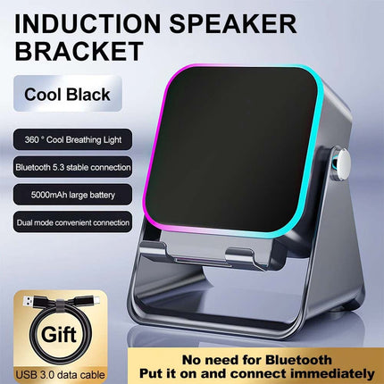 5-in-1 Wireless Induction Bluetooth Audio Speaker with Integrated Phone Stand