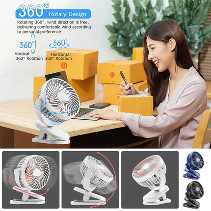 3 Speeds Mini Cooling Fan USB Rechargeable Clip On Desk Baby Stroller Portable