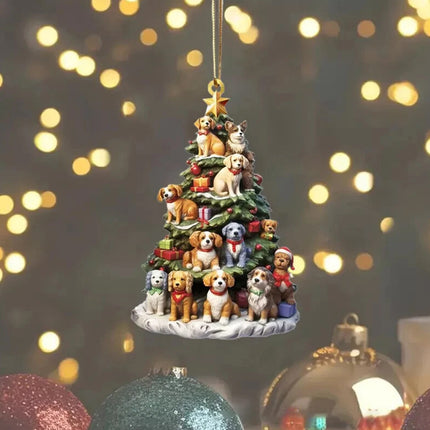 2D Christmas Tree Dog Acrylic Ornament Pendant,Gift for Dog Lovers & Xmas Car Hanging Decor