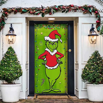 90*200cm Grinch Christmas Door Cover Decoration Grinch Green Merry Christmas Porch Sign