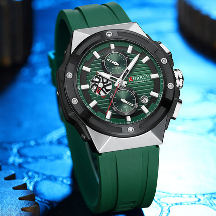 Men's Sports Quartz Wrist Watch with Calendar, Silicone Strap Casual Male Daily Watch