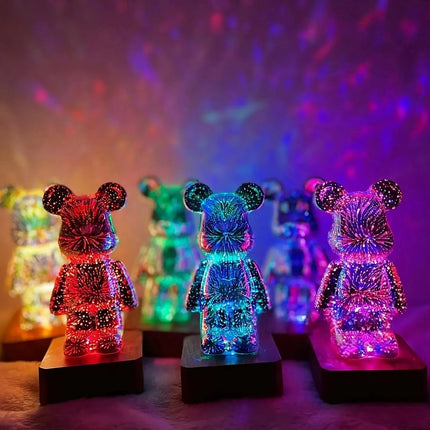 20cm Cute 3D Bear LED Night Light, USB Powered Firework Glass RGB Ambient Table Lamp